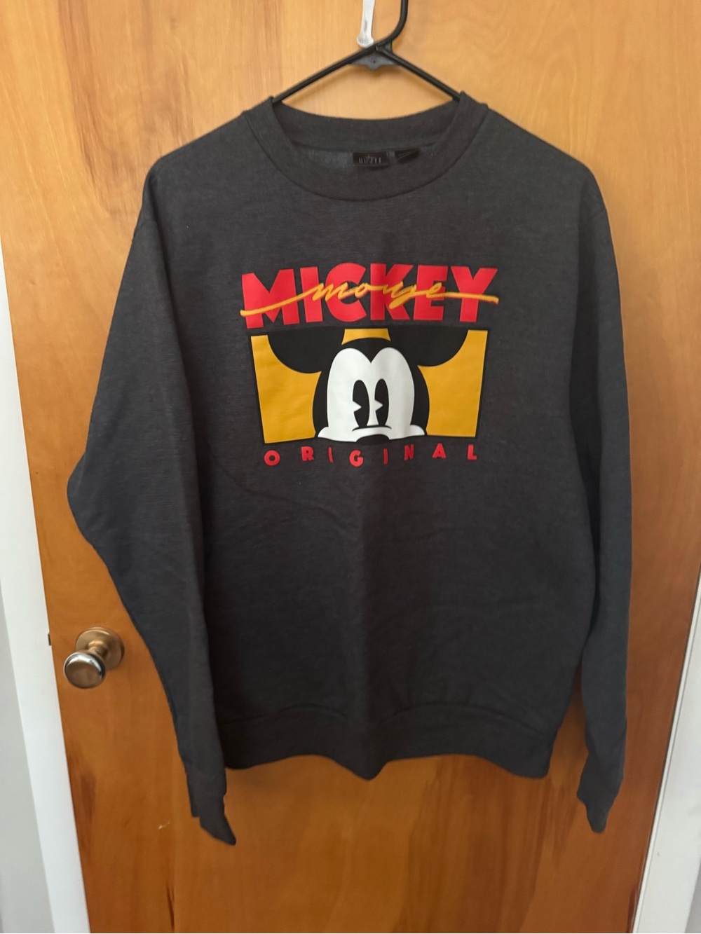 Disney Charcoal Crewneck Sweatshirt with Red and Yellow Mickey Graphic